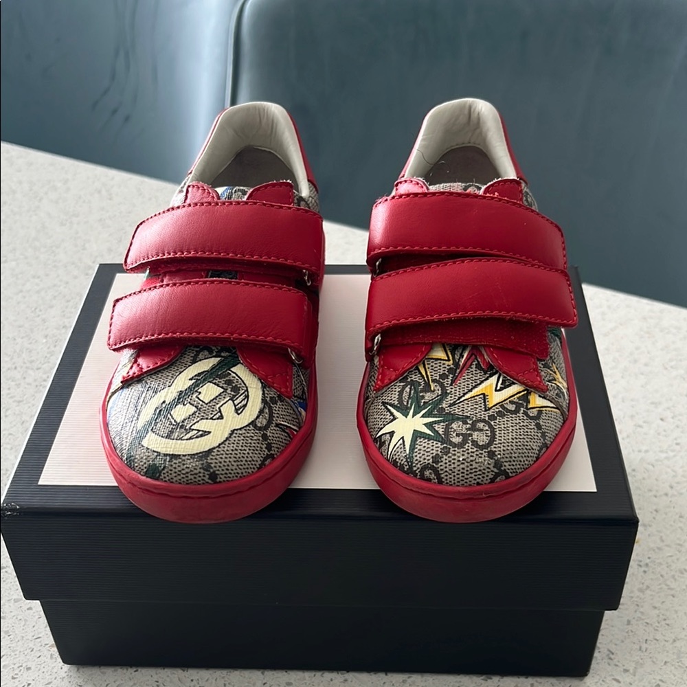 Gucci Kids Red Graphic Sneakers